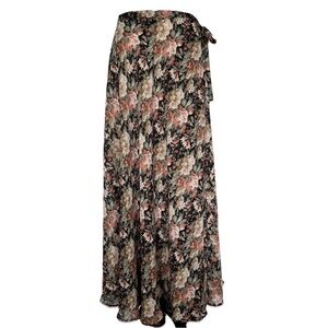 Vintage Roses Cottagecore Boho Chic Wrap Maxi Skirt Floral Semi-Sheer Flowy